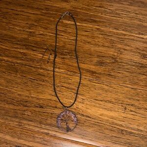 Tree of Life Black Cord Necklace with Gold Pendant